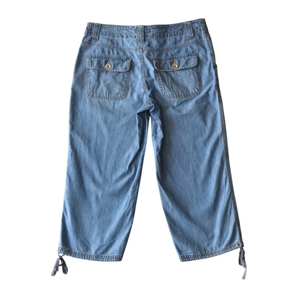 Vintage Faded Glory Y2K Denim Capri Jeans - Size 4 - Drawstring Hem - Picture 5 of 8